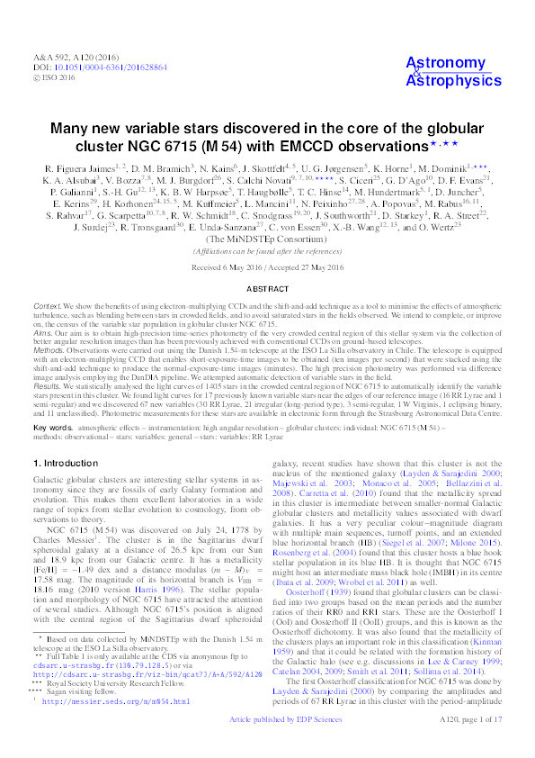 Many new variable stars discovered in the core of the globular cluster NGC 6715 (M54) with EMCCD observations Thumbnail