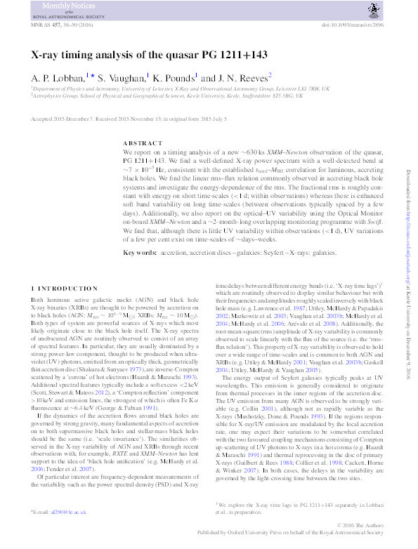 X-ray timing analysis of the quasar PG 1211+143 Thumbnail