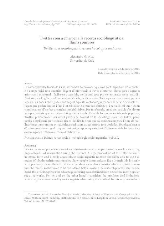 Twitter as a sociolinguistic research tool: pros and cons Thumbnail