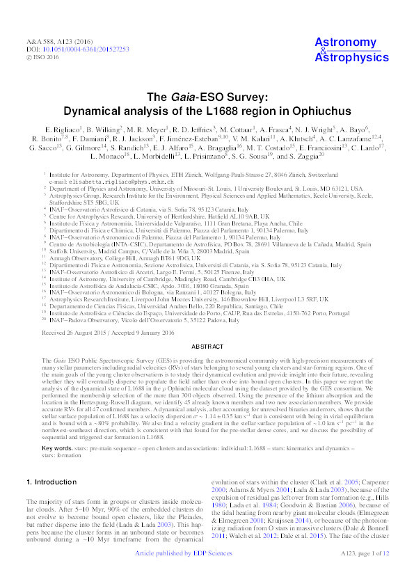 The Gaia-ESO Survey: Dynamical Analysis of the L1688 region in Ophiuchus Thumbnail