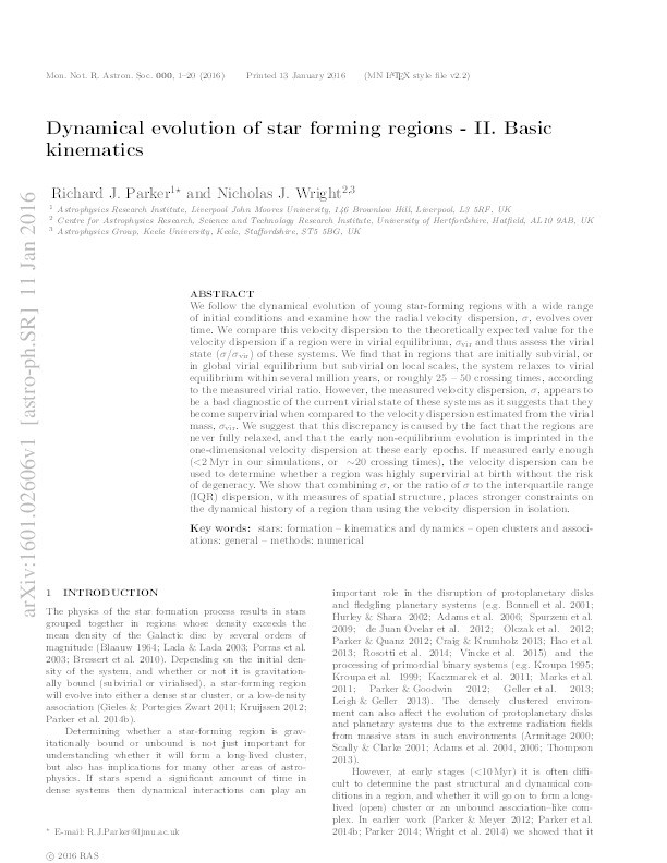 Dynamical evolution of star forming regions - II. Basic kinematics Thumbnail
