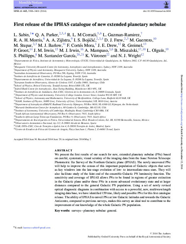 First release of the IPHAS catalogue of new extended planetary nebulae Thumbnail