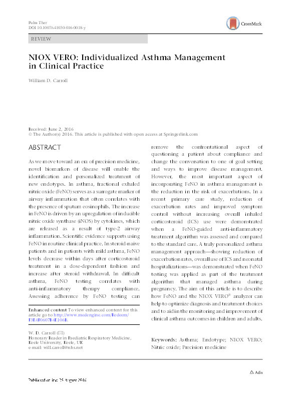 NIOX VERO: Individualized Asthma Management in Clinical Practice Thumbnail