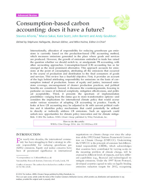 Consumption-based carbon accounting: does it have a future? Thumbnail