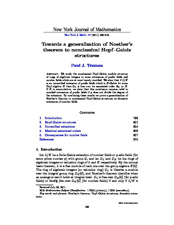 Towards a generalisation of Noether's theorem to nonclassical Hopf-Galois structures Thumbnail