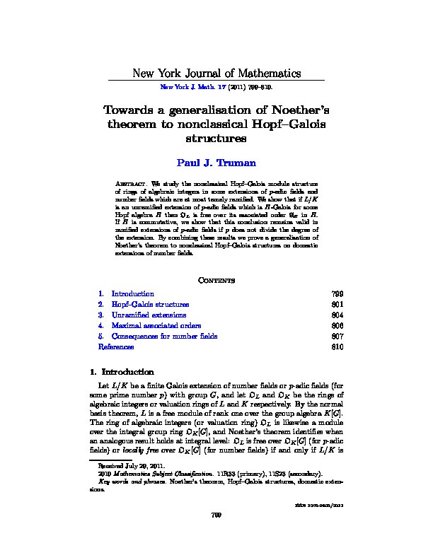 Towards a generalisation of Noether's theorem to nonclassical Hopf-Galois structures Thumbnail