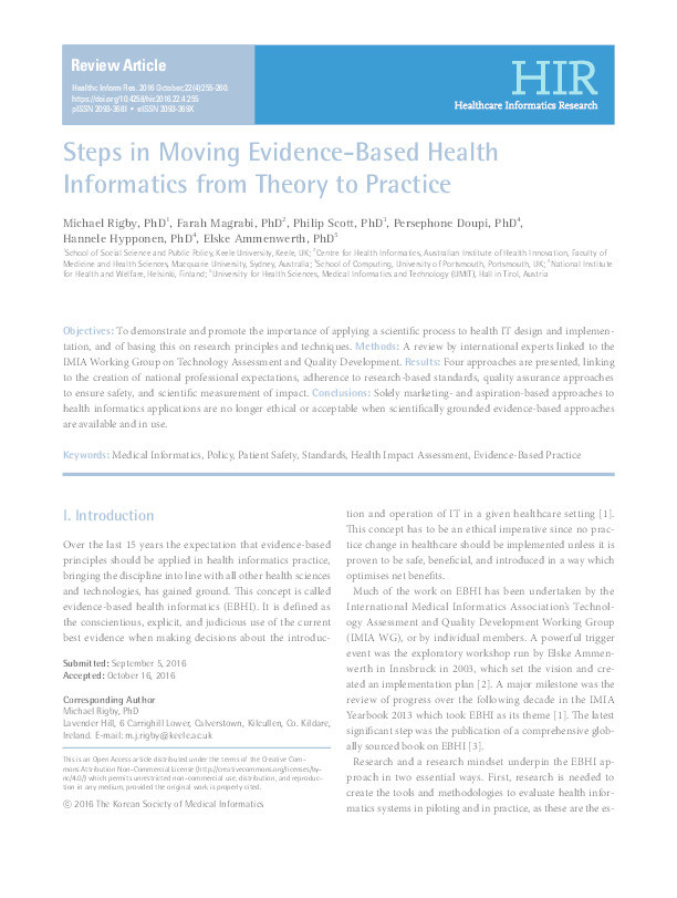 Steps in Moving Evidence-Based Health Informatics from Theory to Practice. Thumbnail