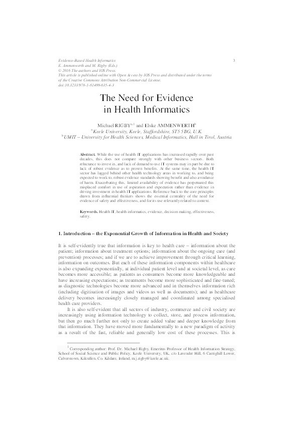 The Need for Evidence in Health Informatics Thumbnail