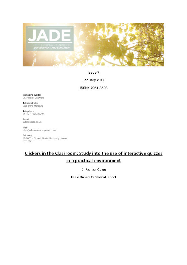 Clickers in the Classroom: Study into the use of interactive quizzes in a practical environment Thumbnail
