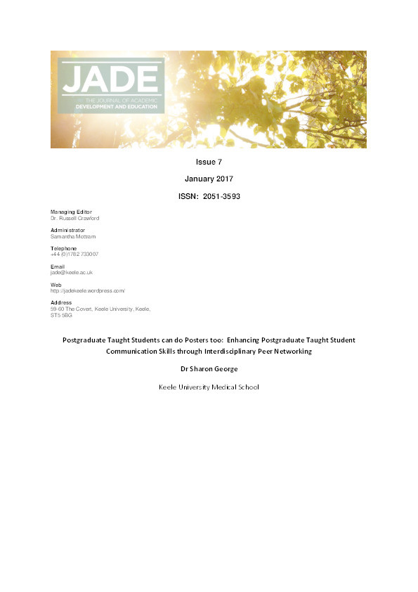 Postgraduate Taught Students can do Posters too: Enhancing Postgraduate Taught Student Communication Skills through Interdisciplinary Peer Networking Thumbnail