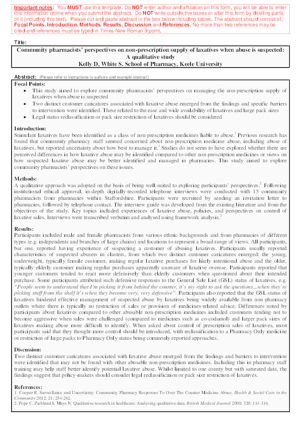 Community pharmacists’ perspectives on non-prescription supply of laxatives when abuse is suspected: a qualitative study Thumbnail