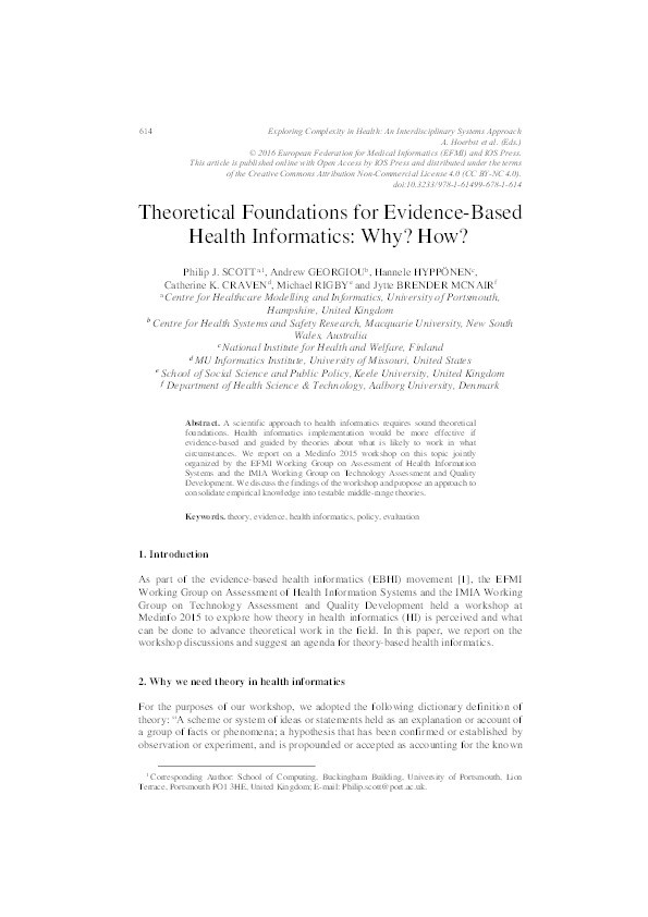 Theoretical Foundations for Evidence-Based Health Informatics: Why? How? Thumbnail
