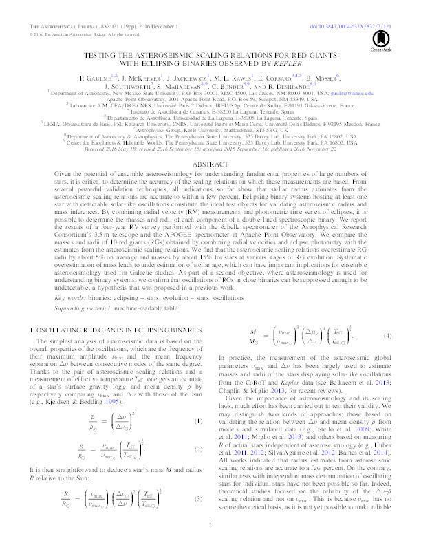 Testing The Asteroseismic Scaling Relations For Red Giants With Eclipsing Binaries Observed By Kepler Thumbnail