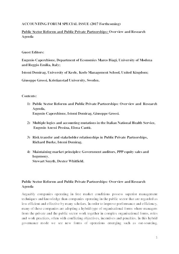 Public sector reforms and Public Private Partnerships: Overview and research agenda Thumbnail