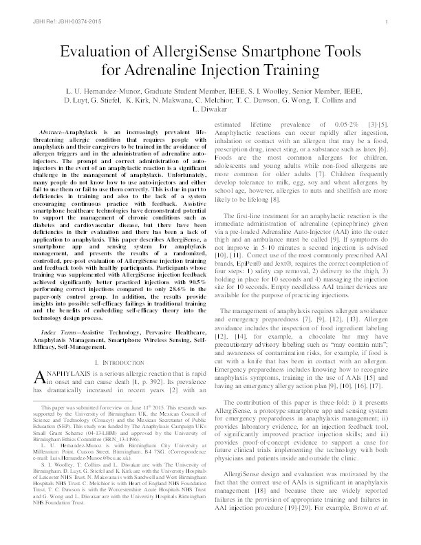 Evaluation of AllergiSense Smartphone Tools for Adrenaline Injection Training Thumbnail