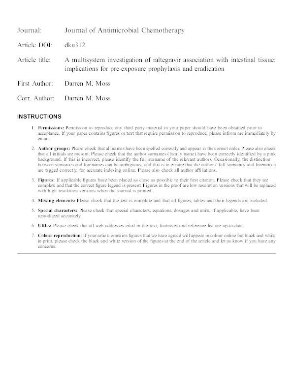 A multisystem investigation of raltegravir association with intestinal tissue: implications for pre-exposure prophylaxis and eradication Thumbnail