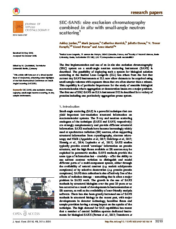 SEC-SANS: size exclusion chromatography combined in situ with small-angle neutron scattering. Thumbnail