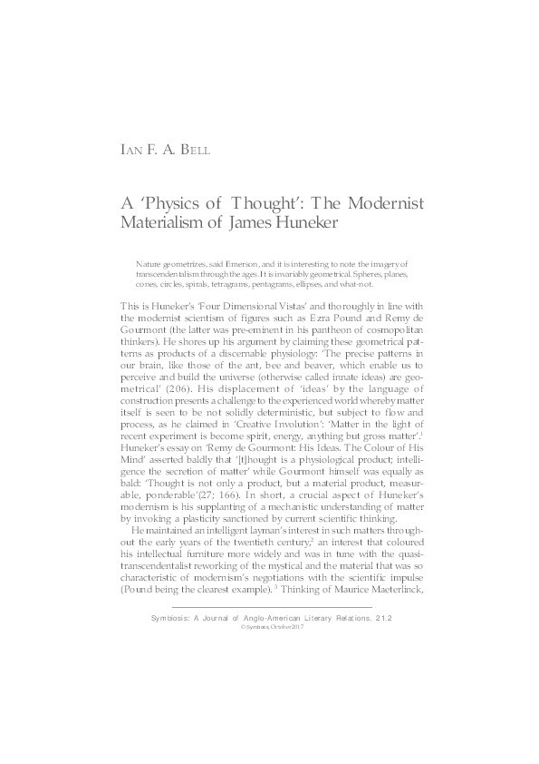 A 'Physics of Thought': The Modernist Materialism of James Huneker Thumbnail