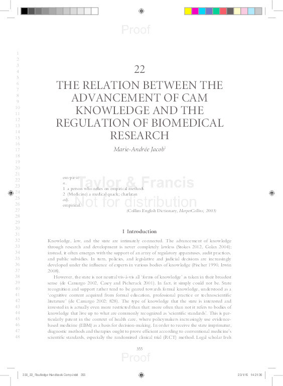 The relationship between the advancement of CAM knowledge and the regulation of biomedical research Thumbnail