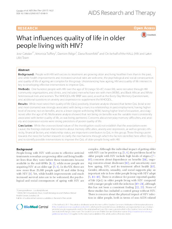 What influences quality of life in older people living with HIV? Thumbnail