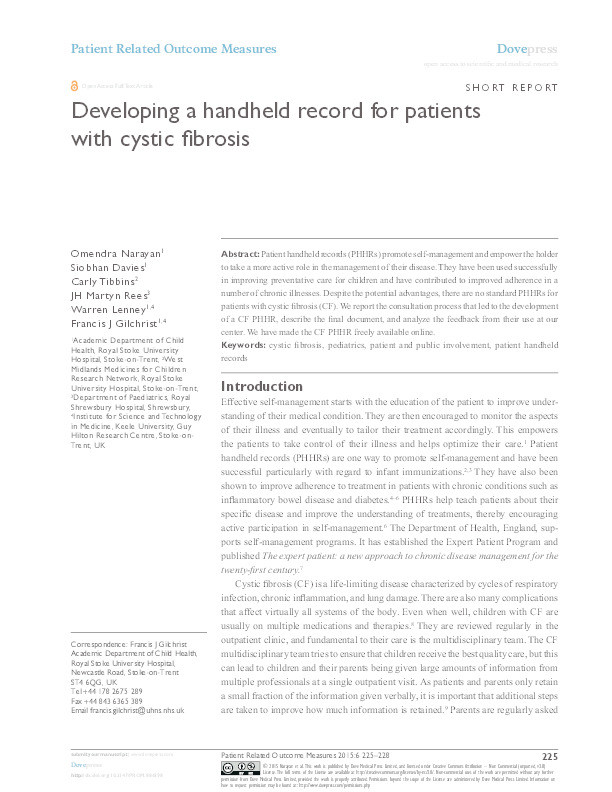 Developing a handheld record for patients with cystic fibrosis Thumbnail