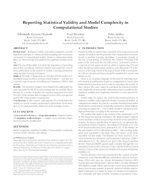 Reporting Statistical Validity and Model Complexity in Computational Studies Thumbnail