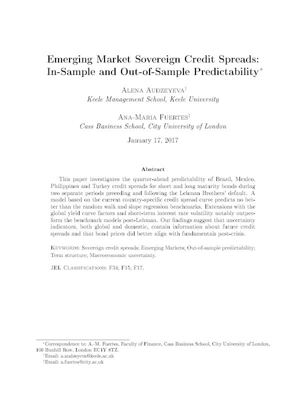Emerging Market Sovereign Credit Spreads: In-Sample and Out-of-Sample Predictability Thumbnail