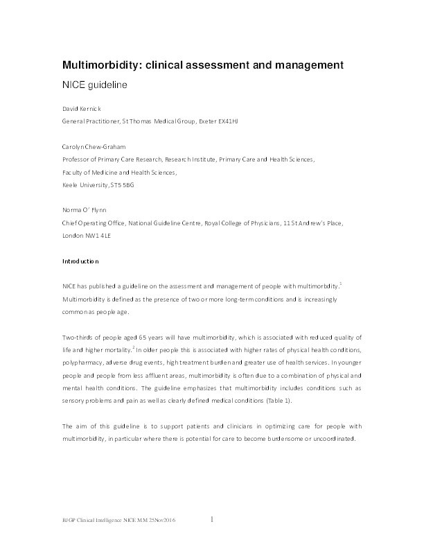 Clinical assessment and management of multimorbidity: NICE guideline Thumbnail