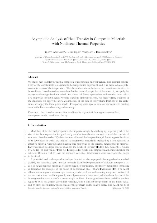 Asymptotic analysis of heat transfer in composite materials with nonlinear thermal properties Thumbnail