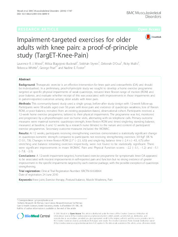 Impairment-targeted exercises for older adults with knee pain: a proof-of-principle study (TargET-Knee-Pain) Thumbnail