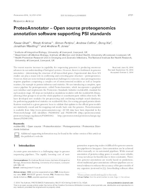 ProteoAnnotator--open source proteogenomics annotation software supporting PSI standards. Thumbnail