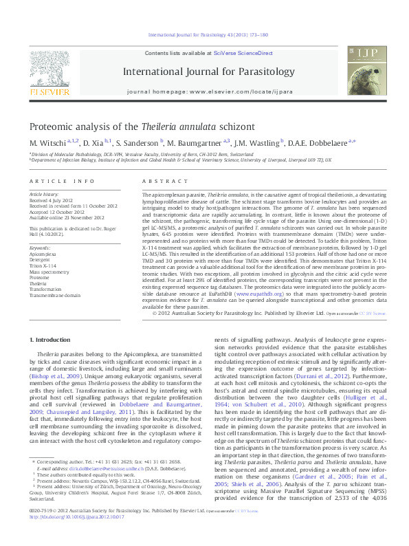 Proteomic analysis of the Theileria annulata schizont. Thumbnail