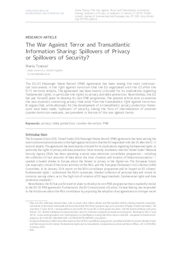 The War Against Terror and Transatlantic Information Sharing: Spillovers of Privacy or Spillovers of Security? Thumbnail