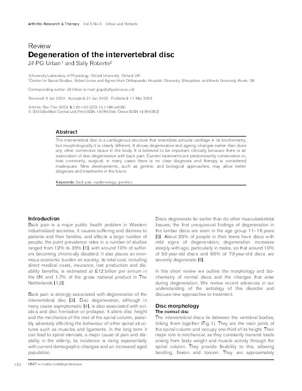 Degeneration of the intervertebral disc Thumbnail
