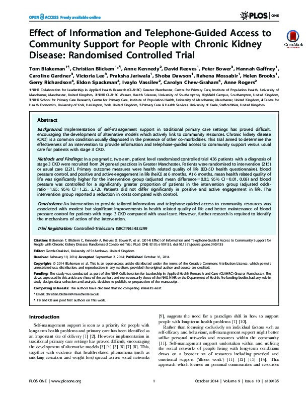 Effect of information and telephone-guided access to community support for people with chronic kidney disease: randomised controlled trial. Thumbnail