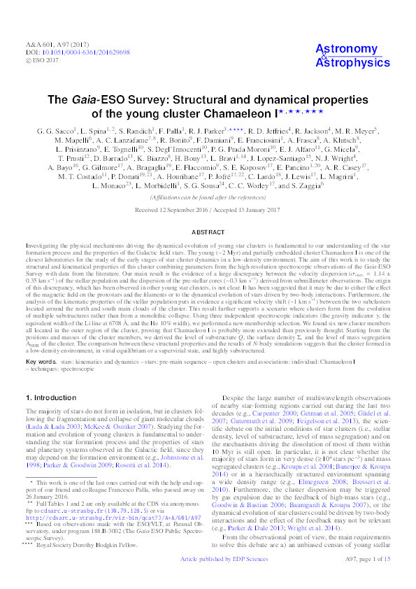 The Gaia-ESO Survey: Structural and dynamical properties of the young cluster Chamaeleon I Thumbnail