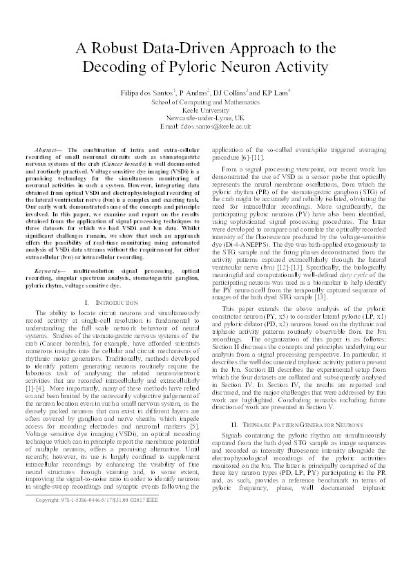 A Robust Data-Driven Approach to the Decoding of Pyloric Neuron Activity Thumbnail