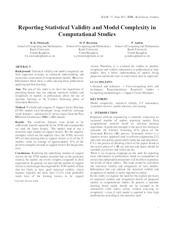 Reporting Statistical Validity and Model Complexity in Machine Learning based Computational Studies Thumbnail