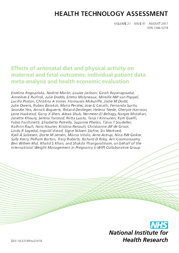 Effects of antenatal diet and physical activity on maternal and fetal outcomes: individual patient data meta-analysis and health economic evaluation. Thumbnail