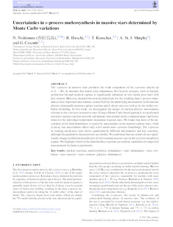 Uncertainties in s-process nucleosynthesis in massive stars determined by Monte Carlo variations Thumbnail