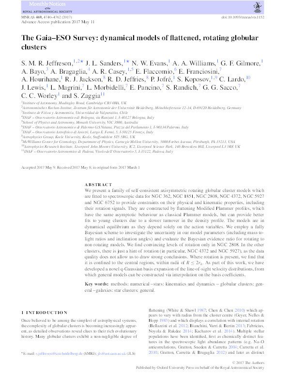 The Gaia-ESO Survey: dynamical models of flattened, rotating globular clusters Thumbnail