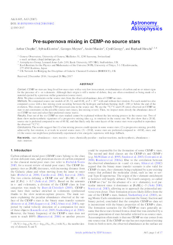 Pre-supernova mixing in CEMP-no source stars Thumbnail