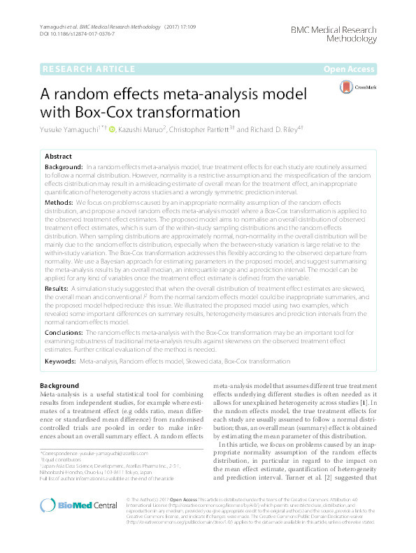 A random effects meta-analysis model with Box-Cox transformation Thumbnail