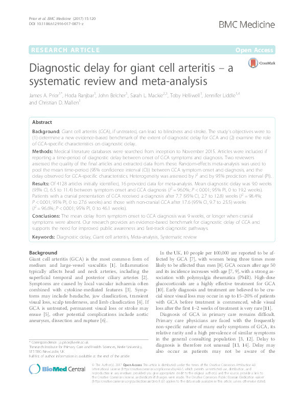 Diagnostic delay for giant cell arteritis – a systematic review and meta-analysis Thumbnail