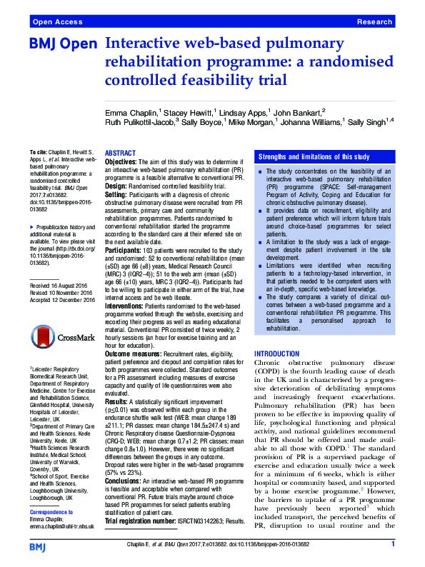 Interactive web-based pulmonary rehabilitation programme: a randomised controlled feasibility trial Thumbnail