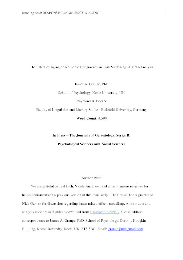 The effect of aging on response congruency in task switching: a meta-analysis Thumbnail