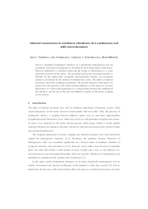 Internal resonances in nonlinear vibration of a continuous rod with microstructure Thumbnail