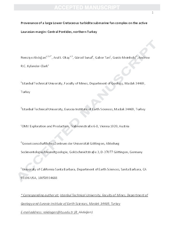 Provenance of a large Lower Cretaceous turbidite submarine fan complex on the active Laurasian margin: Central Pontides, northern Turkey Thumbnail