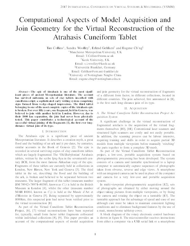 Computational aspects of model acquisition and join geometry for the virtual reconstruction of the atrahasis cuneiform tablet Thumbnail