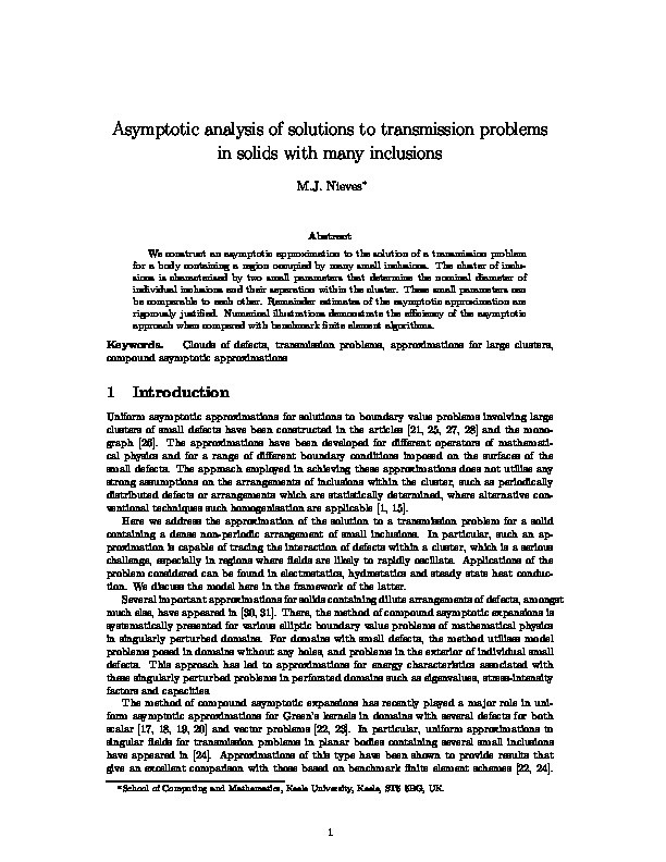 Asymptotic analysis of solutions to transmission problems in solids with many inclusions Thumbnail